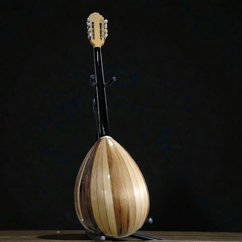 Ξύλινο μπουζούκι με ριγέ σταγονοειδές σώμα και μακριύ λαιμό