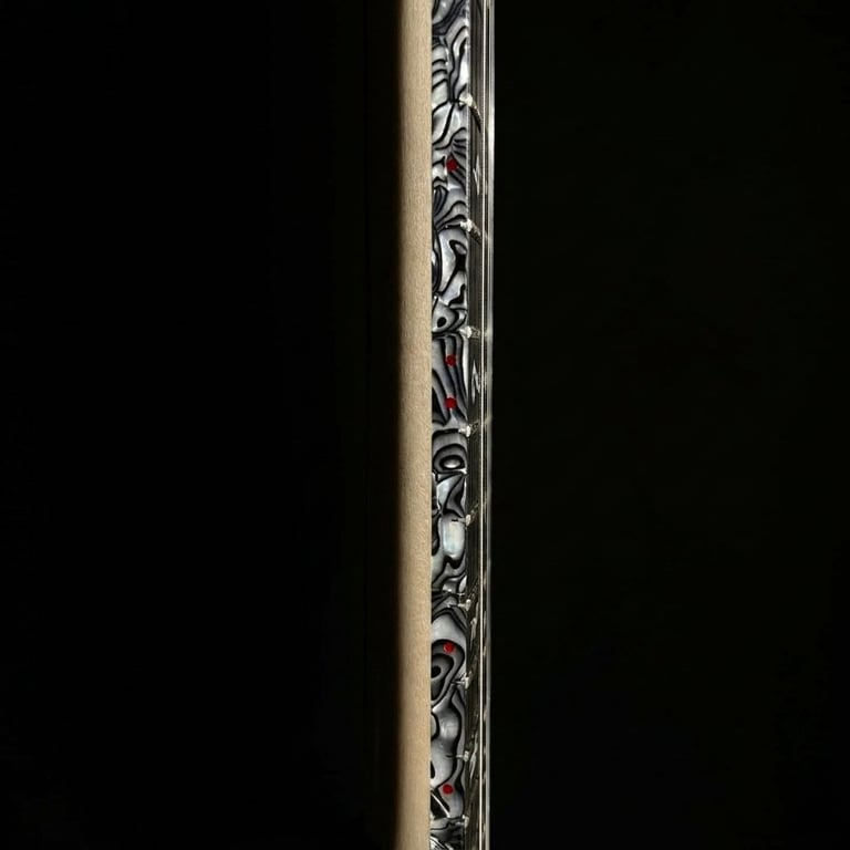 Ornate vertical decorative molding or trim with intricate carved floral and scrollwork pattern